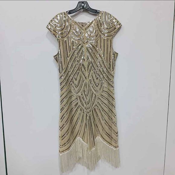 NEW Vision for Innovation Designer Ivory Beige & Silver Sequin Dress Size XXL - Picture 2 of 4